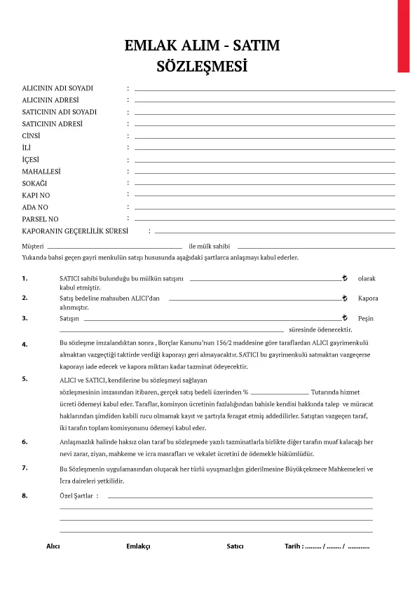 Gayrimenkul Emlak Satım Formu